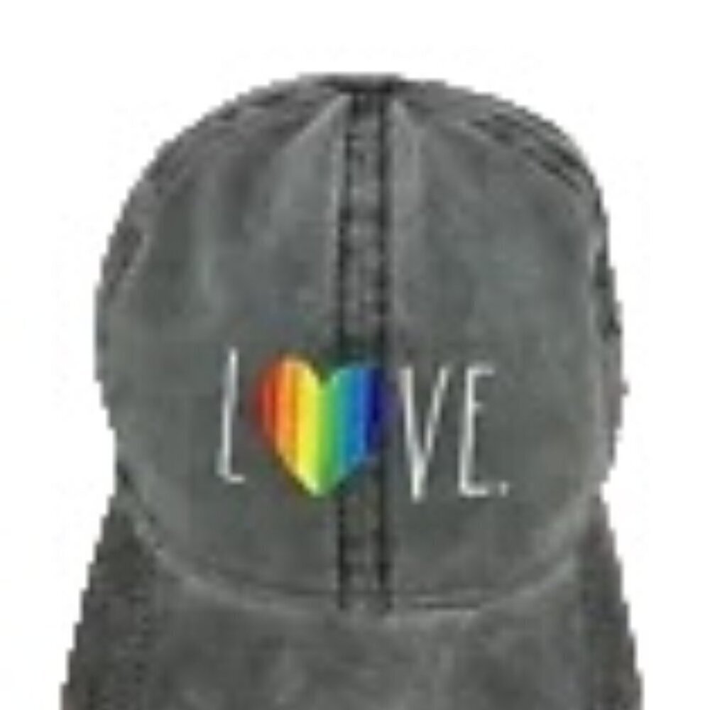 Rae Dunn LOVE PRIDE Gray Stone Washed Adjustable Dad Hat Baseball Cap Rainbow - Picture 3 of 10